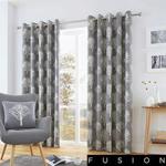 Fusion - Woodland Trees - 100% Cotton Pair of Eyelet Curtains - 66″ Width x 72″ Drop (168 x 183cm) in Charcoal