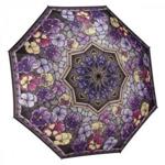 Galleria Art Print Auto Open & Close Folding Umbrella - Stained Glass Pansies