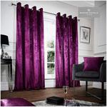 Gaveno Cavailia Crushed Velvet Eyelet Curtains Aubergine, 100% Polyester Ring Top Drapery with Matching Tie Backs, Two 66″x72″ (168x183 Cm) Glamorous Panels, Easy Care Window Treatment 264545