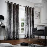 Gaveno Cavailia Crushed Velvet Eyelet Curtains Grey, 100% Polyester Ring Top Drapery with Matching Tie Backs, Two 66″x90″ Glamorous Panels, Easy Care Window Treatment, 66 x 90 Inches 264569