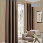 Gaveno Cavailia Luxury Fully Lined Plain FAUX SILK EYELET CURTAINS With Tie Backs Brown 66x72 Inches