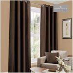 Gaveno Cavailia Luxury Fully Lined Plain FAUX SILK EYELET CURTAINS With Tie Backs Chocolate 66x90 In