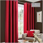 Gaveno Cavailia Luxury Fully Lined Plain FAUX SILK EYELET CURTAINS With Tie Backs Deep Red 66x72 Inches