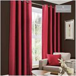 Gaveno Cavailia Plain Faux Silk Eyelet Curtains Fuchsia, 100% Polyester Fully Lined Ring Top Drapery with Matching Tie Backs, Two 66″x54″ Panels, Easy Care Window Treatment, (168x137 cm)