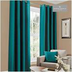 Gaveno Cavailia Plain Faux Silk Eyelet Curtains Teal, 100% Polyester Fully Lined Ring Top Drapery with Matching Tie Backs, Two 90″x90″ Panels, Easy Care Window Treatment, (229x229 cm)