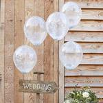 Ginger Ray Confetti Filled Party Balloons Decoration 5 Pack Rustic Country, Clear/White