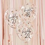 Ginger Ray Rose Gold Foiled Hello 21 Birthday Decorative Confetti Balloons 5 Pack Mix it Up, Party