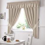 Gingham Kitchen Curtains Beige 46 x 54