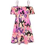 Girls Skater Dress Kids Floral Print Summer Party - Off Shoulder Dress Camo Baby Pink 5-6