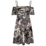 Girls Skater Dress Kids Floral Print Summer Party - Off Shoulder Dress Camo Charcoal 11-12