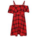 Girls Skater Dress Kids Floral Print Summer Party - Off Shoulder Dress Tartan Red 13