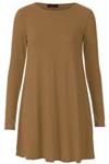 Girls Walk Women's Long Sleeves Plus Size Plain Flared Swing Hanky Dress - brown - 8-10.