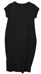 Gracious Girl Ladies Womens Italian Lagenlook Quirky Cap Sleeves Plain Cotton 2 Pocket Long Tunic Midi Dress One Size UK 8-21 Black