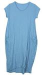 Gracious Girl Ladies Womens Italian Lagenlook Quirky Cap Sleeves Plain Cotton 2 Pocket Long Tunic Midi Dress One Size UK 8-23 Cornflower Blue