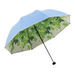 Green Tree Leaf Folding Travel Sun Umbrella Double Layer Sunblock UV Protection UPF 50+ Rain Resistant Compact Size Parasol Fold into Purse (Blue)