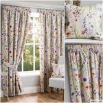 HAMPSHIRE Floral Printed Lined Tape Top Pencil Pleat Curtains Pair Multi Pair of Tie-Backs