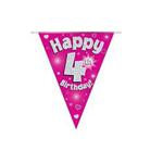 Happy 4th Birthday Pink Holographic Foil Party Bunting 3.9m Long 11 Flags