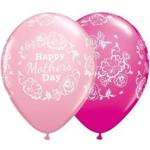 Happy Mothers Day Floral Damask Pink 11″ Qualatex Latex Balloons x 5