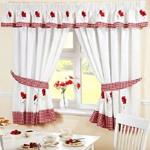 Homespace Direct Poppies Pencil Pleat Kitchen Curtains and Tiebacks 46 x 42 inch Embroidered Floral Gingham Checked, Polyester, Red/White, 46 x 42-Inch