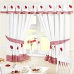 Homespace Direct Poppies Pencil Pleat Kitchen Curtains and Tiebacks 46 x 48 inch Embroidered Floral Gingham Checked, Fabric, Red/White, 46 x 48-Inch