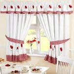 Homespace Direct Poppies Pencil Pleat Kitchen Curtains and Tiebacks 46 x 54 inch Embroidered Floral Gingham Checked, Polyester, Red/White, 46 x 54-Inch