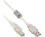 InLine USB 2.0 cable, transparent, AM/BM, with ferrite core, 3m (34535)