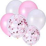 Jovitec 30 Pieces 12 Inches Latex Balloons Confetti Balloons Metallic Balloons for Wedding Birthday Party Decoration (White and Pink)