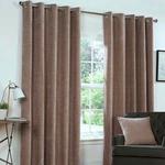 Just Contempo Chenille Eyelet Lined Curtains, Mink, 46x54 inches