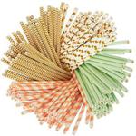 Juvale Eco-Friendly Paper Straws (160-Count) - Biodegradable Paper Straws - Polka Dots, Coral Stripes, Chevron Designs -