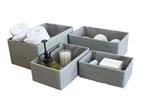 La Jolíe Muse Storage Baskets Set 4 - Stackable Woven Basket Paper Rope Bin, Storage Boxes for Makeup Closet Bathroom Bedroom, Grey