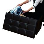 LARGE DOUBLE BLACK FAUX LEATHER FOLDING OTTOMAN POUFFE FOOT STOOL STORAGE BOX