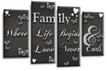Le Reve Family Quote Wall Art Grey Black White Home Love Split Canvas Panel