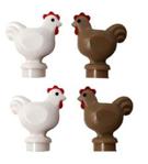 LEGO City, 4 x super rare chicken/rooster mini figures, 2 x white and 2 x dark beige