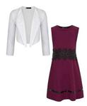 LOTMART Burgundy White 9-10 Y Girls Sleeveless Dress Bundle with Bolero