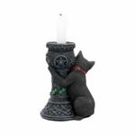 MIDNIGHT CAT CANDLE HOLDER WICCA PAGAN GOTHIC OCCULT WITCH PENTAGRAM 15CM