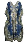 Mogul Interior Kaftan Dashiki Print Kimono Sleeves Maxi Caftan Dress (Dark Blue)