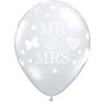 Mr & Mrs Wedding 11″ Qualatex Latex Balloons Diamond Clear (5 Pack)