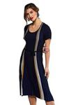 Navy Stripe Knit Pleated Dress