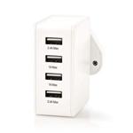 Nedis Quick Charge Wall Charger 4.8 A, USB Wall Charger UK & US Plug, 4 Port USB Wall Charger for Android Phone or Tablet & Navigation Systems or Digital Cameras, White