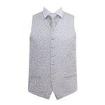 New DQT Swirl Silver Men's Waistcoat and Tie Set - 44″