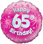 Oaktree UK Oaktree 18″ Happy 65th Birthday Pink Holographic