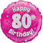 Oaktree UK Oaktree 18″ Happy 80th Birthday Pink Holographic