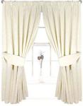 One Pair of 66″ x 72″ Fully Lined Cream Jacquard Curtains with Two Tiebacks Cream