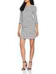 ONLY Women's Onlbrilliant 3/4 Dress JRS Noos, White (Cloud Dancer Stripes: Black), 14 (Size: Large)