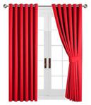 Oxford Homeware Pair of Interwoven Insulated Thermal Blackout Eyelet Curtains with 2 Free Tie Backs (Red / 90 X 90 / Ring Top)