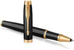Parker IM Rollerball Pen | Black Lacquer with Gold Trim | Fine Point Black Ink | Gift Box