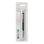 Parker Vector Ballpoint Pen | Black with Chrome Trim | Medium Point Blue Ink | Hangtab