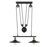 Pendant Pulley Light Industrial Retro Vintage Chandelier Adjustable Hanging Indoor Lighting Ceiling Fixture Lamp Shade Single Double Triple Bulb Black (Double Bulb)