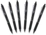 Pilot FriXion Clicker 0.7mm, Erasable Gel Pens, Fine Point, Black Ink, Pack Of 6