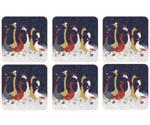 Pimpernel Christmas Geese glass coasters 6-pack blue